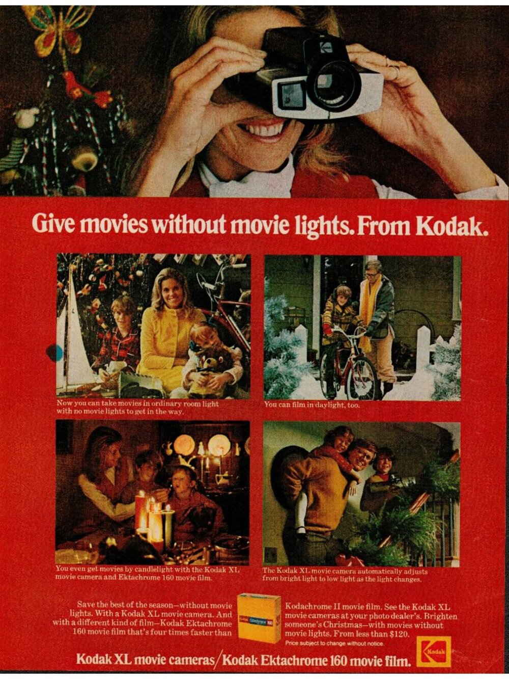 1972 Kodak XL Movie Camera/Kodak Ektachrome 160 Movie Film Vintage Print Ad (L1)